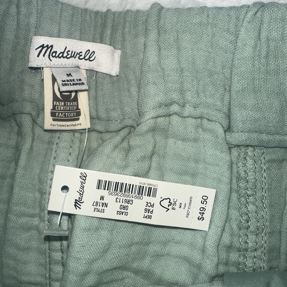 NEW Madewell Gauze Cotton Shorts Beachy Coastal Green Lightweight Minimalist M - Picture 3 of 7